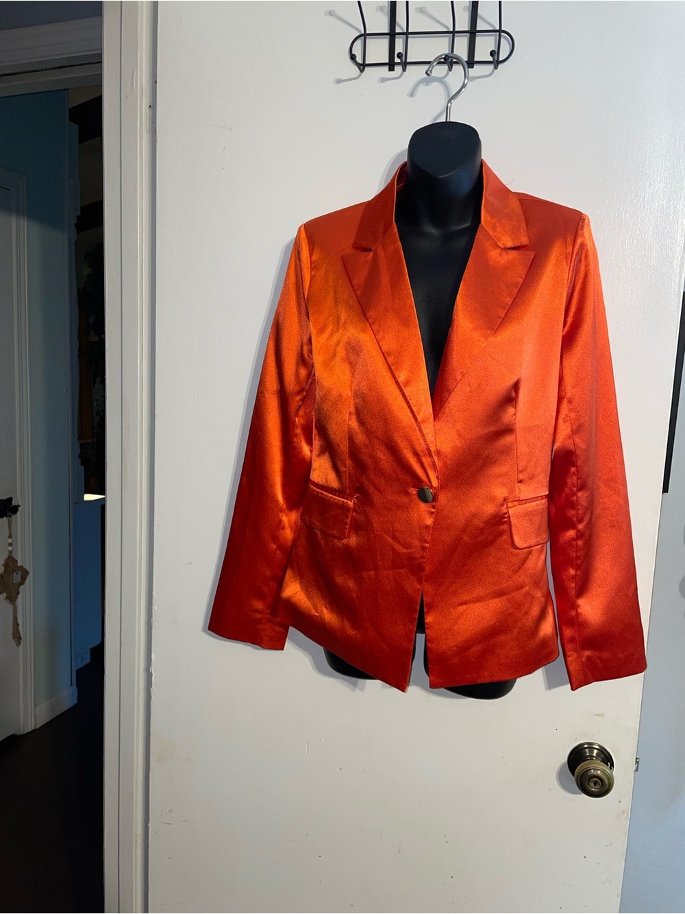 Fashion Nova Women's Shiny Orange Single-Button Satin Blazer